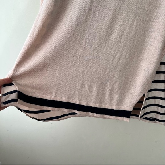 Loft Ann Taylor Navy Blue & Pink Stripe Wool Blend Sweater Mixed Media Large - Picture 7 of 9